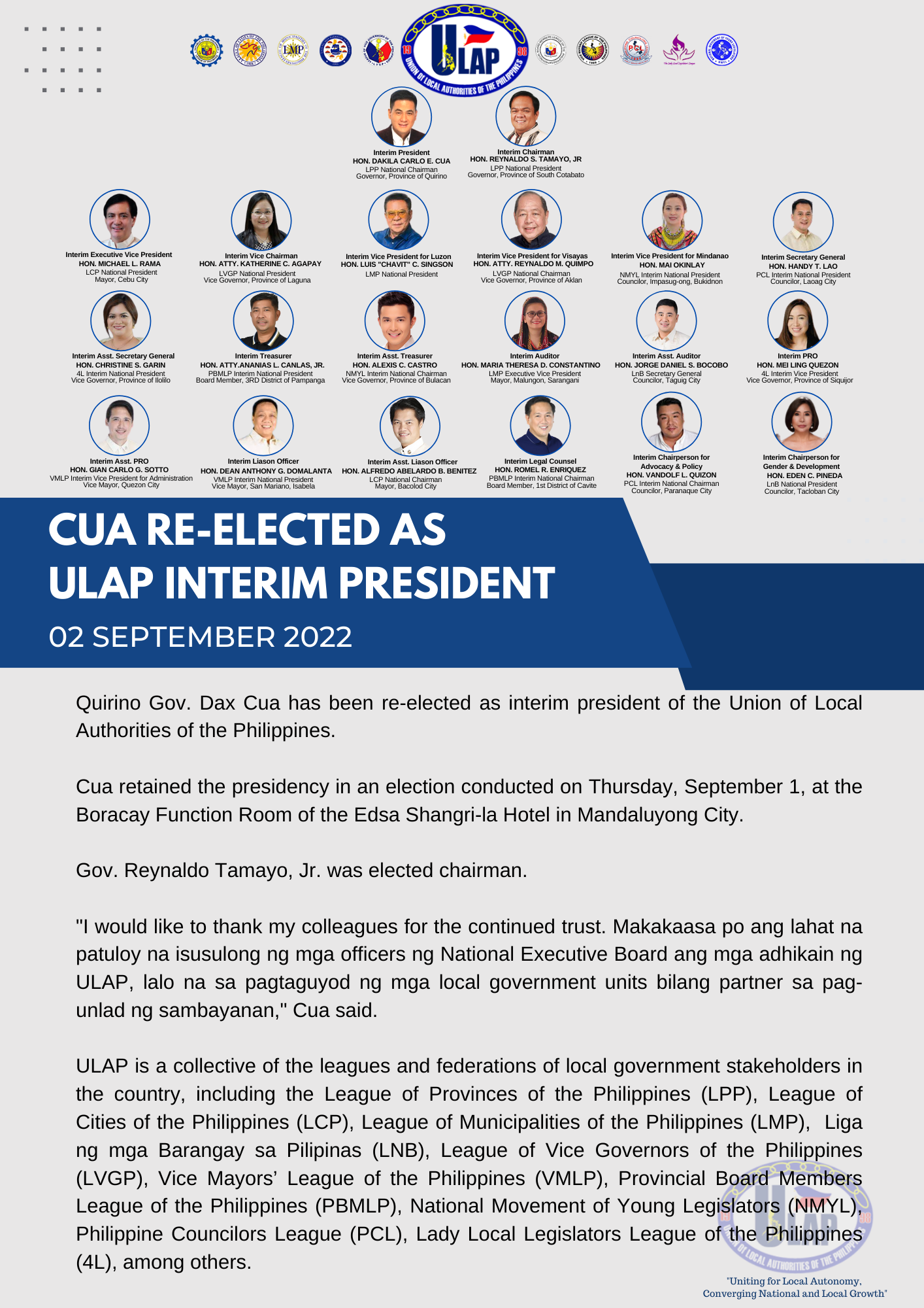 ULAP News Release Cua Reelected as Interim President Pg1 v2